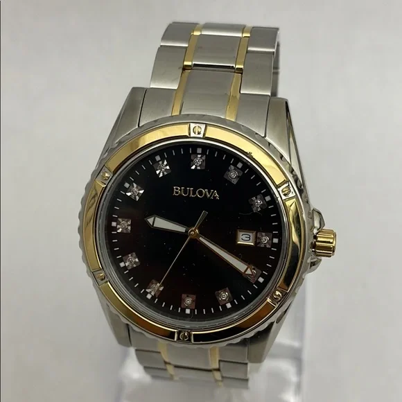 New Bulova Two Tone Diamond Dial Mena Watch